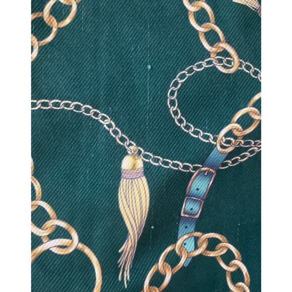 Neiman Marcus Green Chain-Print Wrap V-Neck Midi Dress Small Flutter Sleeve Belt - Picture 7 of 11